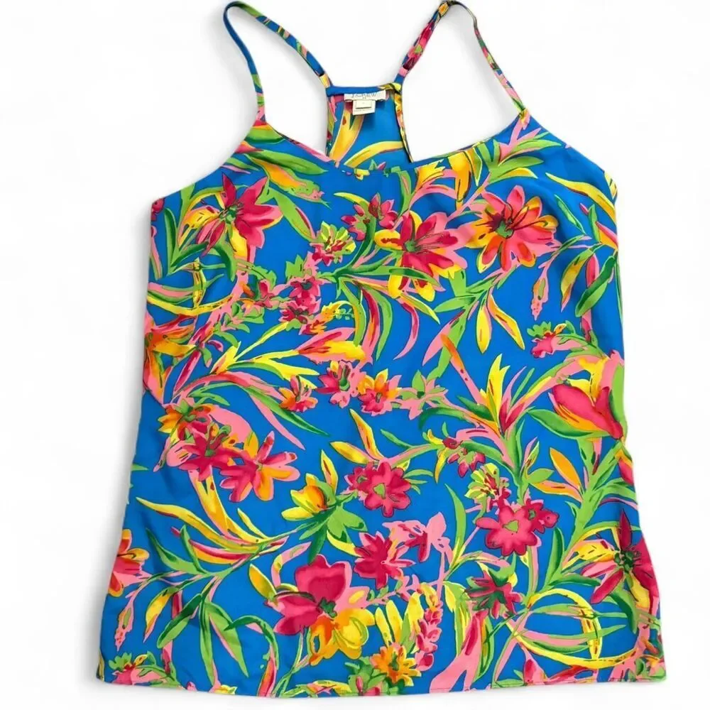 J. Crew Tropical Floral Racerback Cami Top | Vacation Coastal Dopamine | size 2
